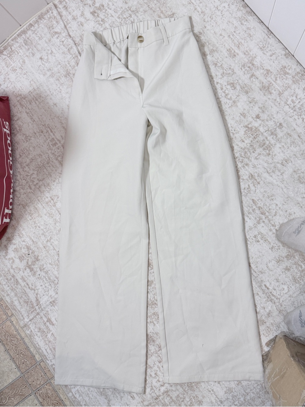 Wide-Leg High-Rise Trousers in Light Cream
